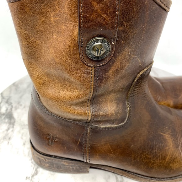 Frye Melissa Short Brown Leather Booties 6 Classic Equestrian Moto Bohemian - Picture 10 of 14